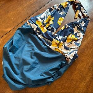 Cupshe One Piece Swimsuit Size Large Blue Yellow Halter Floral